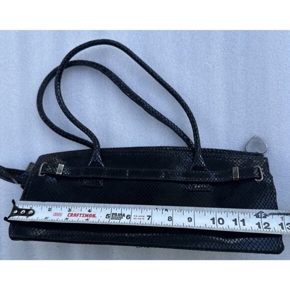 Stuart Weitzman Black Snake Embossed Leather Shoulder Bag W/Double Straps - Picture 8 of 10